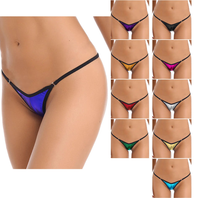 Women's Micro Thong String Shiny Low Rise Brazilian Bikini Briefs Panties Elastic Waistband G-string Underwear Bikini Bottoms